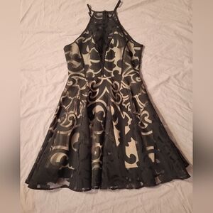 KEEPSAKE the Label Strapless Dress with Black and Cream Design